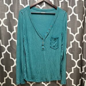 POL Teal Long Sleeve Button-Up Top